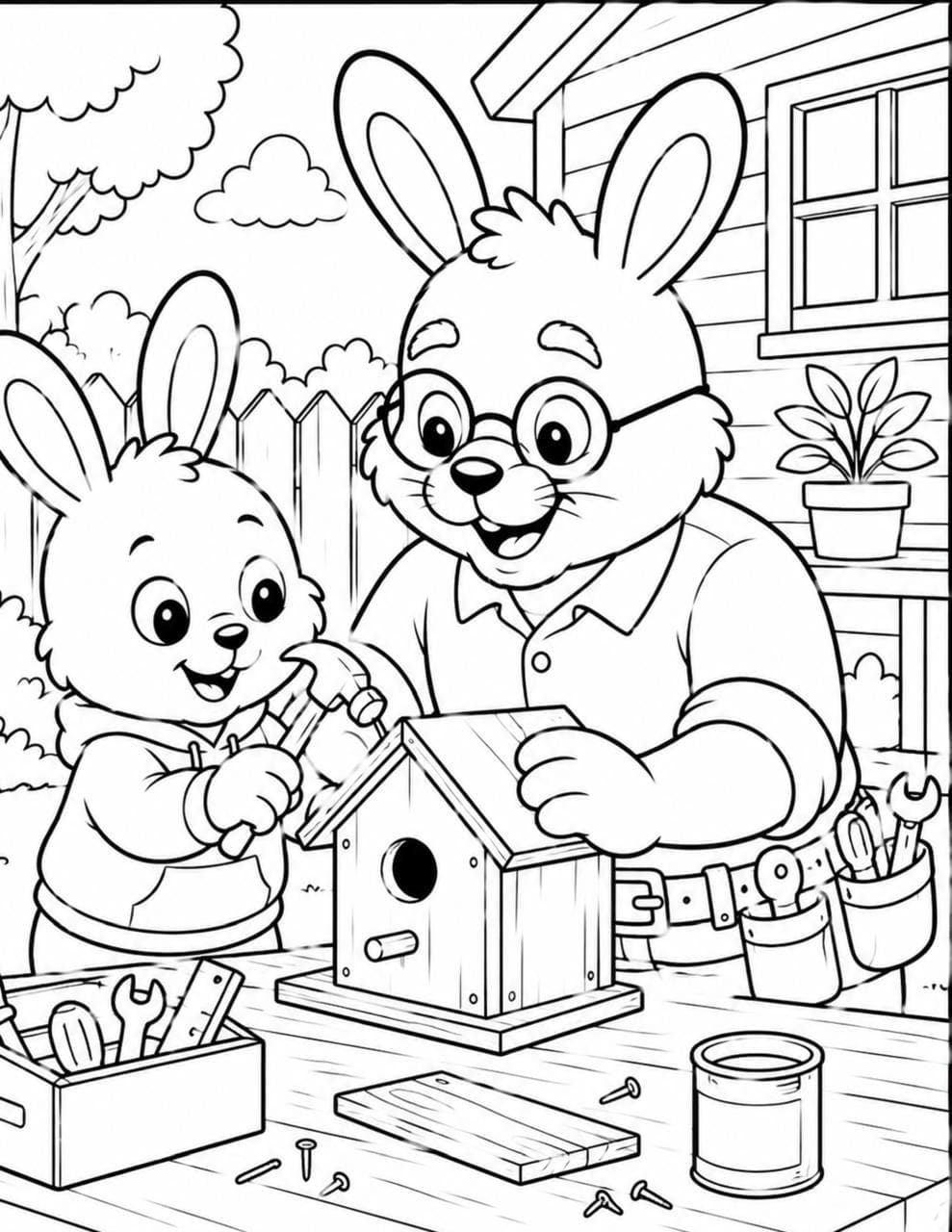 Boomza building a birdhouse colouring page